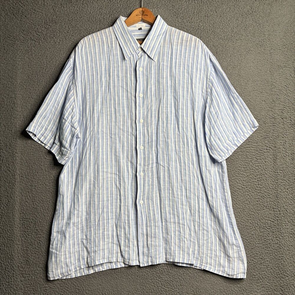 Salvatore Ferragamo Button Up Shirt Mens XXL Striped Linen Made in Italy